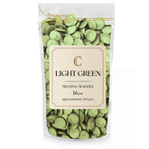 KIDU Merckens chocolate melting wafers bulk 1 lb in light green, ideal for smooth dipping.