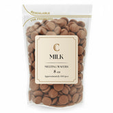 KIDU Merckens Milk Melting Wafers 8 oz bag melting smoothly for dipping strawberries.