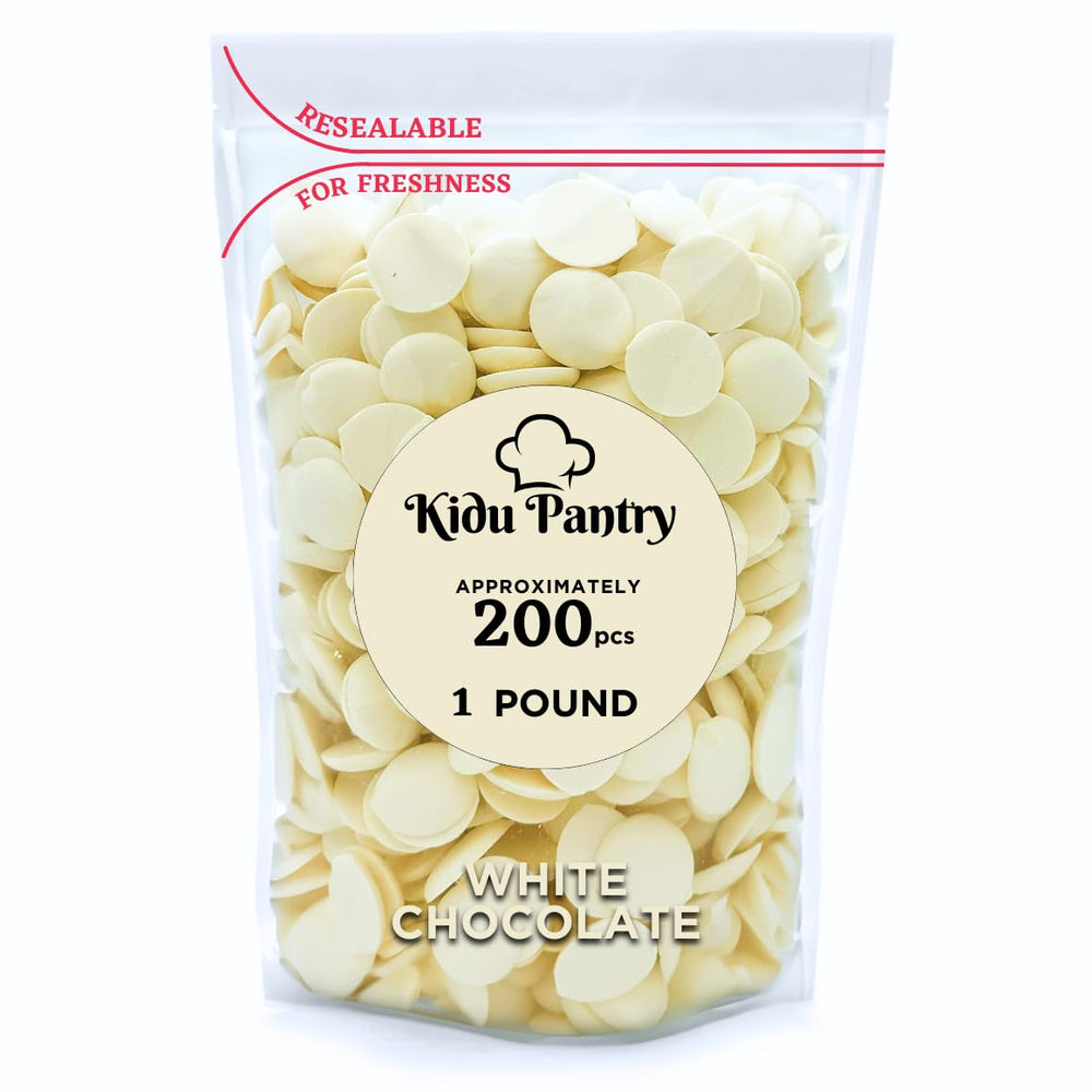 KIDU Pantry melting chocolate wafers in a white resealable bag for easy storage