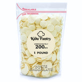 KIDU Pantry melting chocolate wafers in a white resealable bag for easy storage