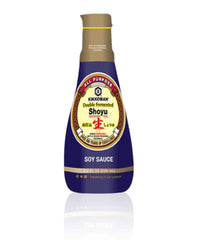 Kikkoman Double Fermented Soy Sauce bottle pour enhances sashimi and umami.