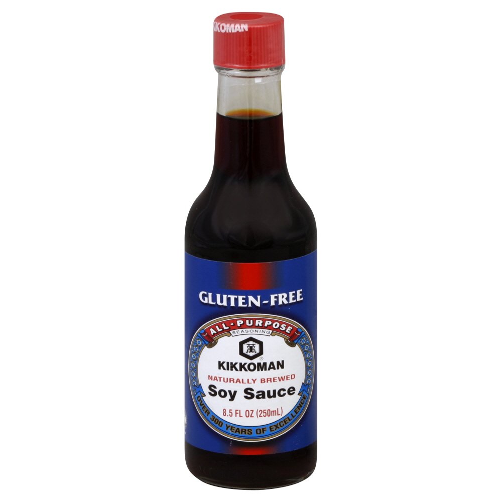 Kikkoman gluten-free soy sauce bottle ready for dipping and cooking.