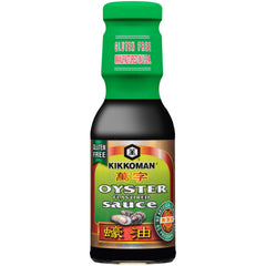 Kikkoman Oyster Sauce bottle close-up for rich stir-fry flavor.