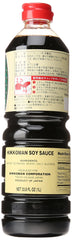 Kikkoman soy sauce pour shot highlighting balanced aroma for cooking.