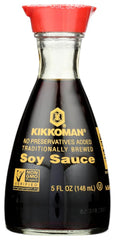 Kikkoman soy sauce dispenser pour demonstrates controlled pouring for mess-free seasoning.