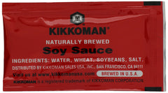 Kikkoman soy sauce packets on the kitchen counter, ready to season.