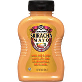 Kikkoman Sriracha Mayo 8.5 oz bottle adds creamy heat to sandwiches.