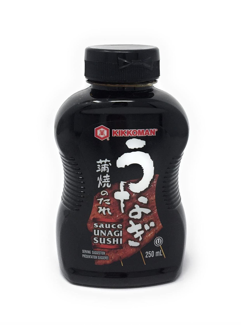 Kikkoman Unagi Sushi Sauce jar with glossy glaze for sushi and grilled dishes.