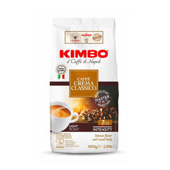 Kimbo Caffè Crema Classico bag front view, premium Italian roast for home brewing.