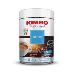 Kimbo Espresso Decaffeinato ground coffee can, caffeine-free mornings await.