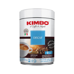 Kimbo Espresso Decaffeinato Italian roast bag on the kitchen counter.
