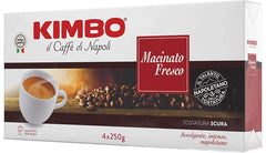 Kimbo ground coffee 4x250g pack shot, rich aroma ready for everyday brewing.