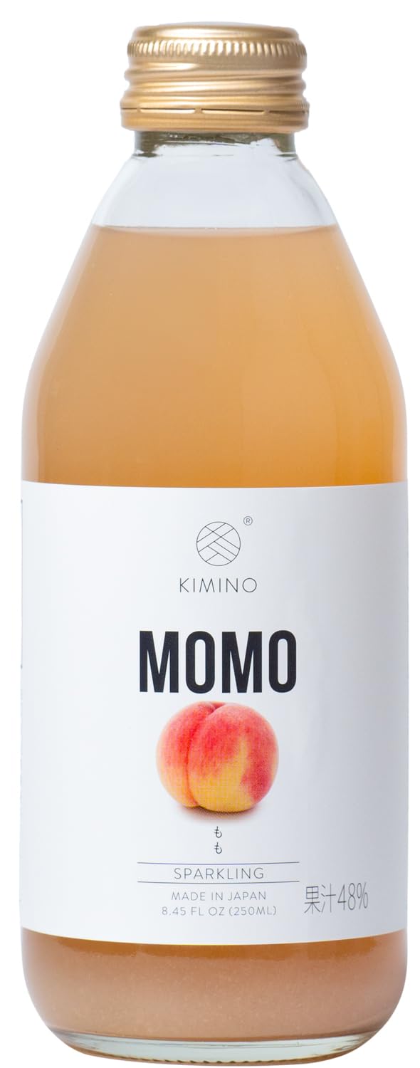Kimino sparkling momo peach juice bottle for a refreshing peach-flavored break.