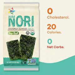 KIMNORI 4g serving sheet on plate highlights portable snacking.