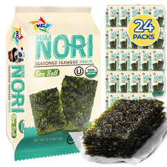 KIMNORI seaweed sheets front-pack image, convenient 24-pack for quick lunches.