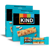 KIND Almond and Coconut bar packaging showing a 24-count box for on-the-go snacking.