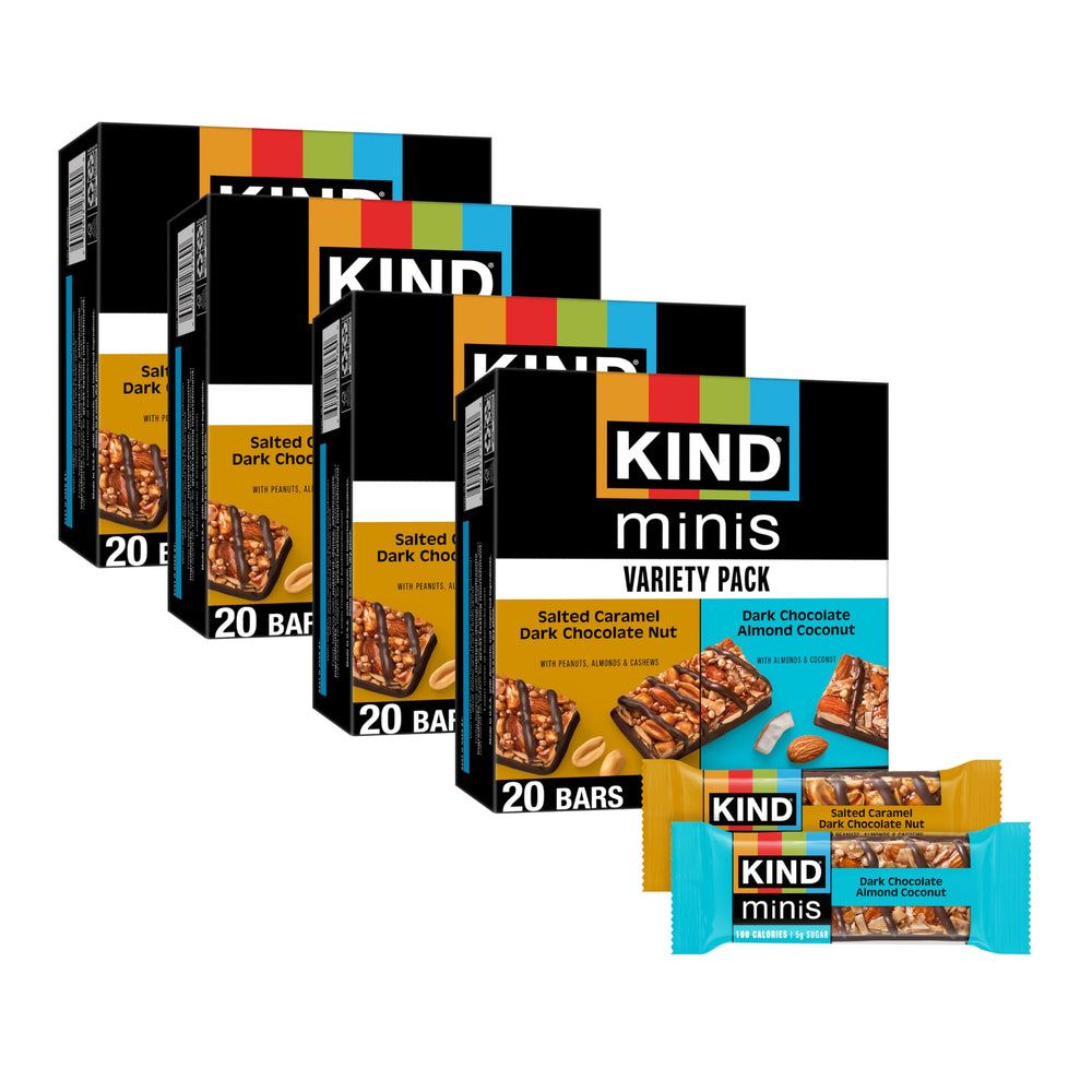 KIND Bar Minis Salted Caramel Dark Chocolate Nut; convenient on-the-go snack with 100 calories