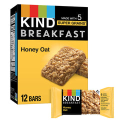 KIND Breakfast Bars Honey Oat pack shown, ideal for on-the-go snacking.