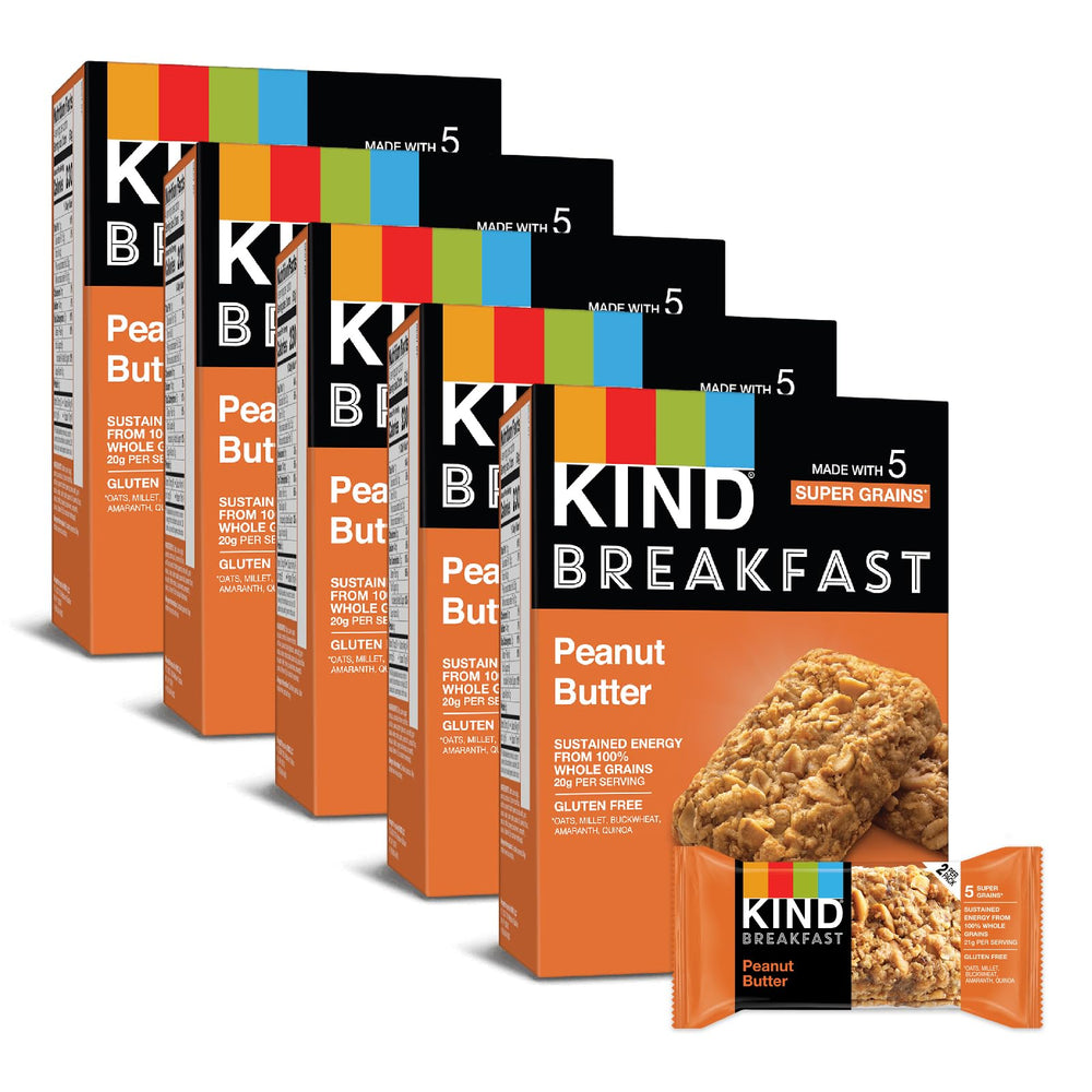 KIND Breakfast Bars peanut butter box, gluten-free whole grains for steady morning energy.