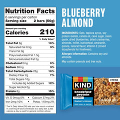 KIND Breakfast Protein Bars Blueberry Almond bar closeup, showing chewy texture and flavor