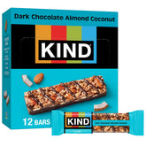 KIND dark chocolate almond coconut bar pack, convenient gluten-free energy on the go.