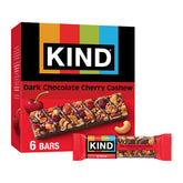 KIND dark chocolate cherry cashew bar packaging, ideal on the go