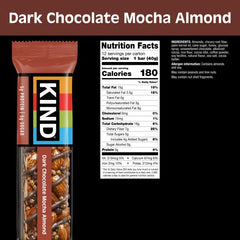 KIND Dark Chocolate Mocha Almond bar slice reveals nuts and chocolate.