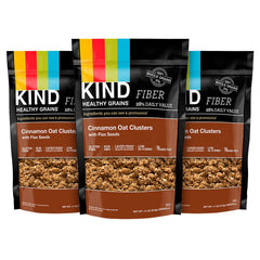 KIND Healthy Grains Cinnamon Granola packaging shown, gluten-free snack option