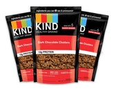 Kind Healthy Grains Clusters dark chocolate pouch, three-pack, ideal for on-the-go snacking.