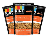 KIND Healthy Grains Granola front packaging shows gluten-free, protein-rich snack in a three-pack