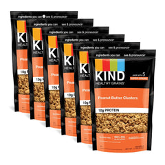 KIND Healthy Grains Granola packaging showing peanut butter clusters for on-the-go snacking