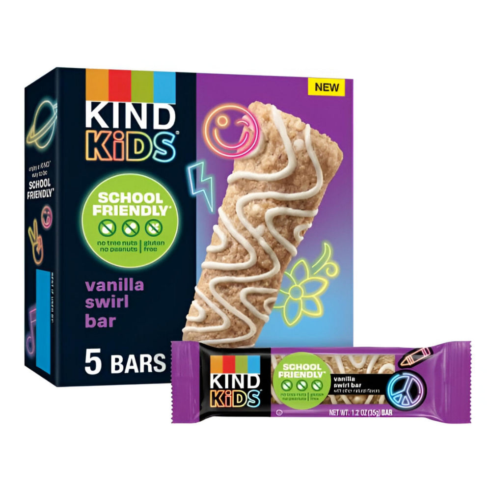 KIND Kids Vanilla Swirl Bars pack, five bars for lunchboxes