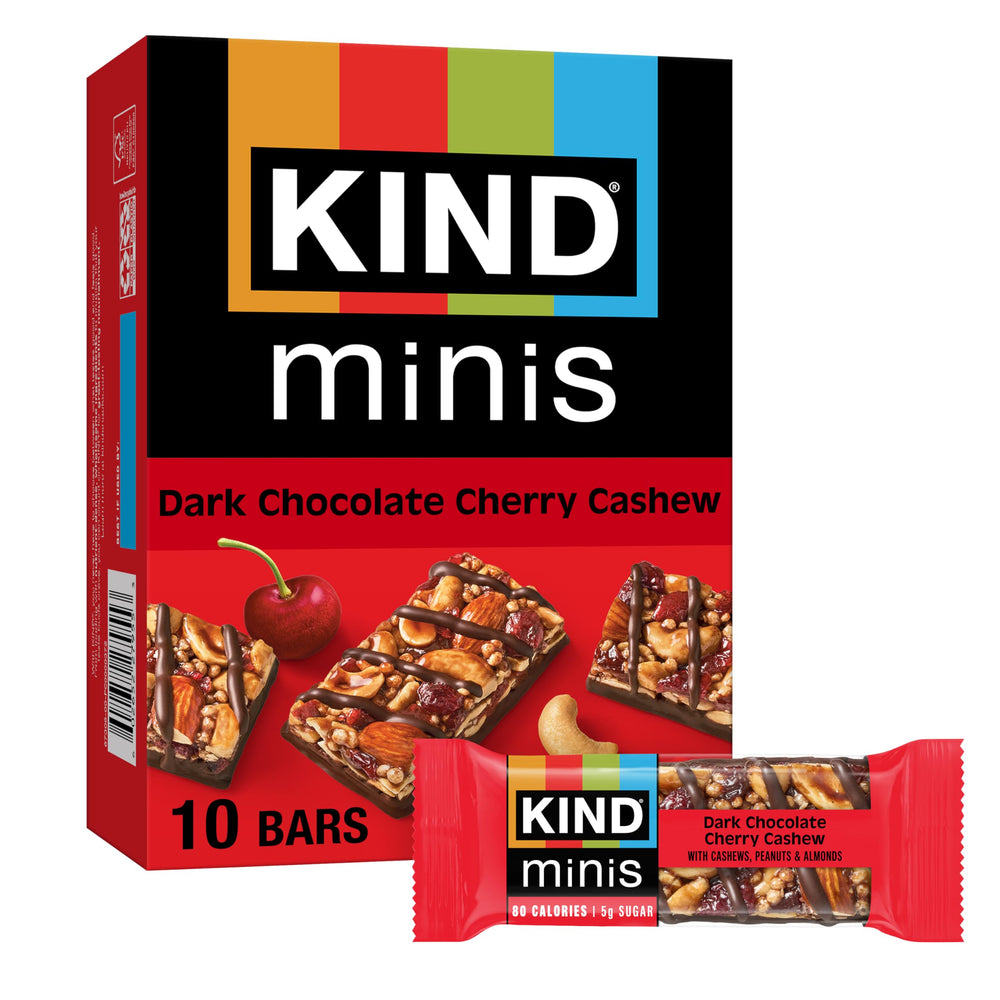KIND Minis Dark Chocolate Cherry Cashew bar, 7 oz pack, ideal for on-the-go snacking