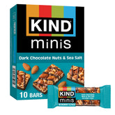 KIND Minis dark chocolate nuts sea salt bars in packshot, gluten-free and low-sugar.