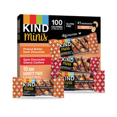 KIND Minis Variety Pack front view featuring two flavors, ideal for quick on-the-go snacking.