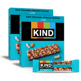KIND packaging for dark chocolate almond coconut highlights gluten-free on-the-go snacking.