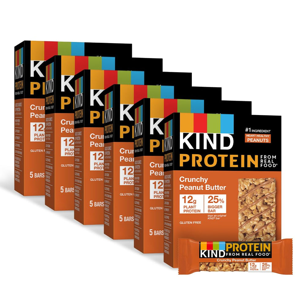 KIND PROTEIN Crunchy Peanut Butter bar front view for on-the-go snacking