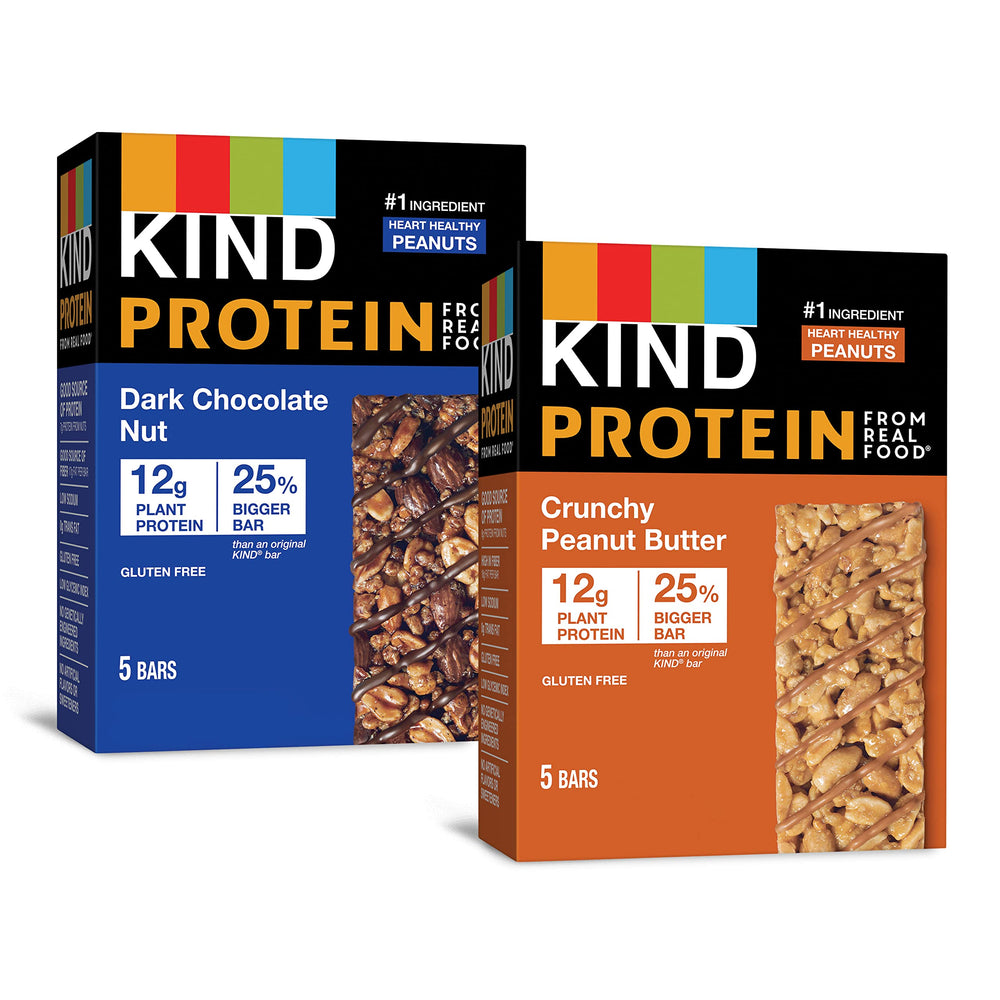 KIND Protein Dark Chocolate Nut bars offer on-the-go nutrition with 12g plant protein.