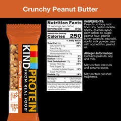 Close-up of KIND Crunchy Peanut Butter bar with visible peanuts.