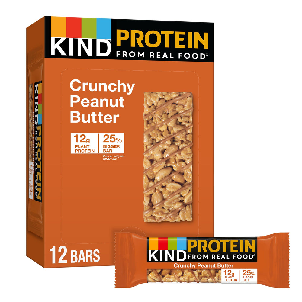 KIND Protein Snack Bar Crunchy Peanut Butter packaging for on-the-go energy.