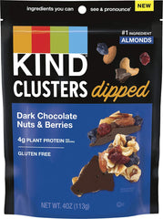 KIND Snack Clusters dipped dark chocolate nuts and berries, convenient 8-pack snack.
