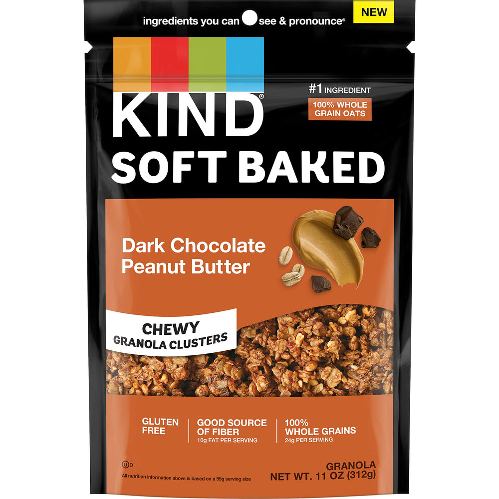 KIND Soft Baked Granola clusters with dark chocolate and peanut butter for a chewy breakfast option