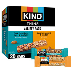 KIND THINS caramel almond sea salt bars, convenient on-the-go snack with 90 calories.