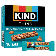 KIND THINS dark chocolate nuts sea salt bar close-up for on-the-go snacking