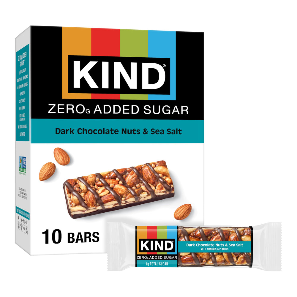 KIND ZERO Added Sugar Bars box front, ideal for keto-friendly snacking on the go.