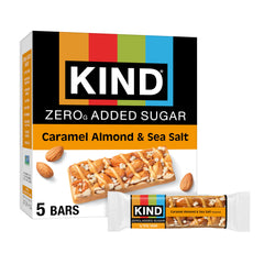 KIND ZERO box of Caramel Almond Sea Salt bars for keto snacking.