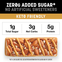 KIND ZERO caramel almond sea salt detail showing texture for satisfying bites.