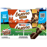 Kinder Bueno dark chocolate bar with wafer and hazelnut cream, ideal for sharing
