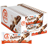 Kinder Bueno milk chocolate bars with hazelnut filling visible, ideal for sharing.