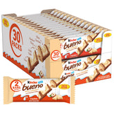 Kinder Bueno white chocolate bars bulk display for sharing at gatherings.